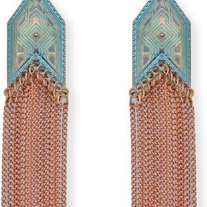 Vintage Copper Earrings Women Long Dangle Turquoise Bronze Geometric Festival Ac